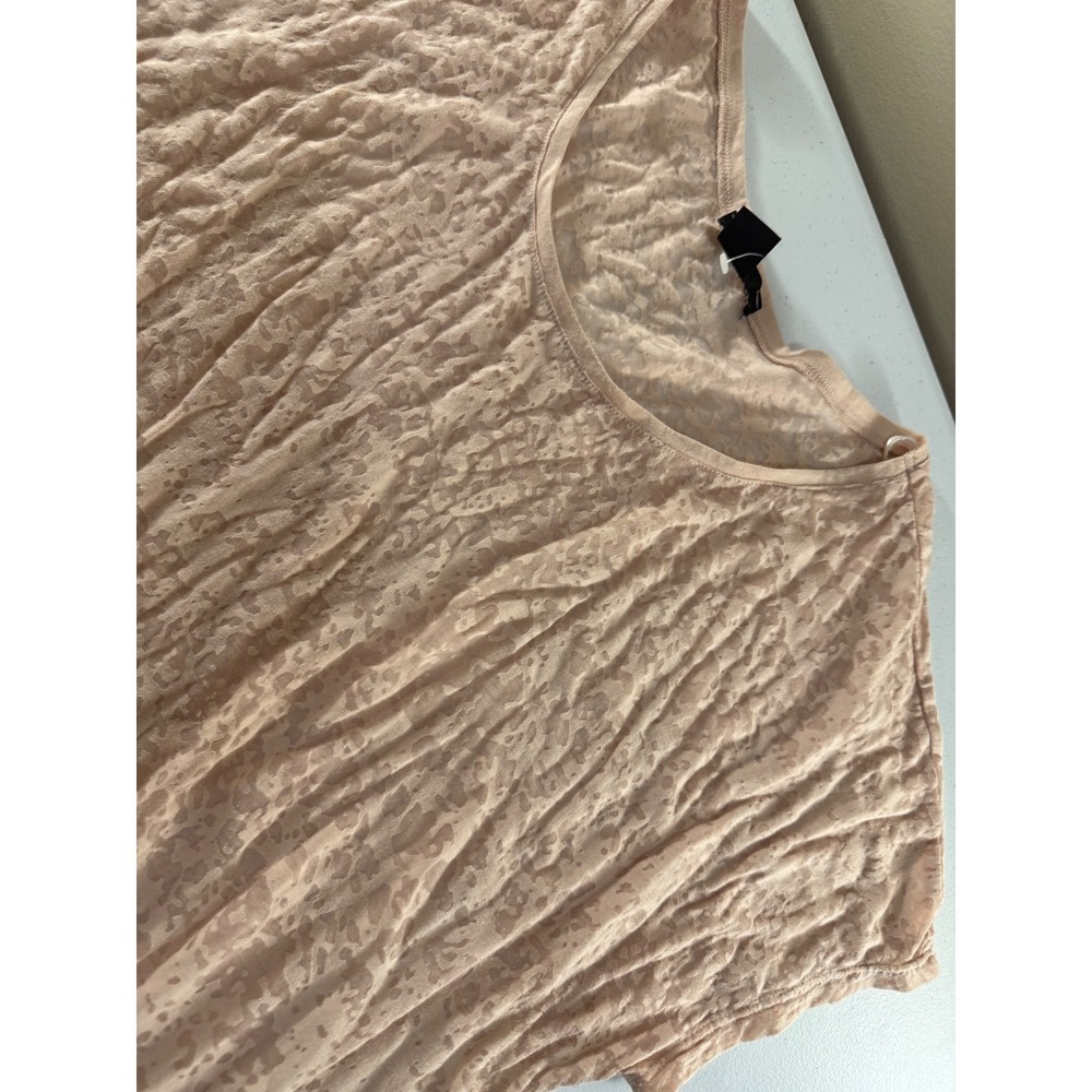 HM Peach Burnout Lace Texture Short Sleeve Top Large Relaxed Fit Crew Neck